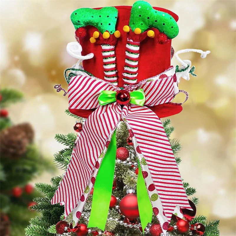 Christmas Tree Decorations Tree Top Star Striped Bow Tree Hat Sequin Christmas Tree Hat Hanging Decoration Christmas Decor