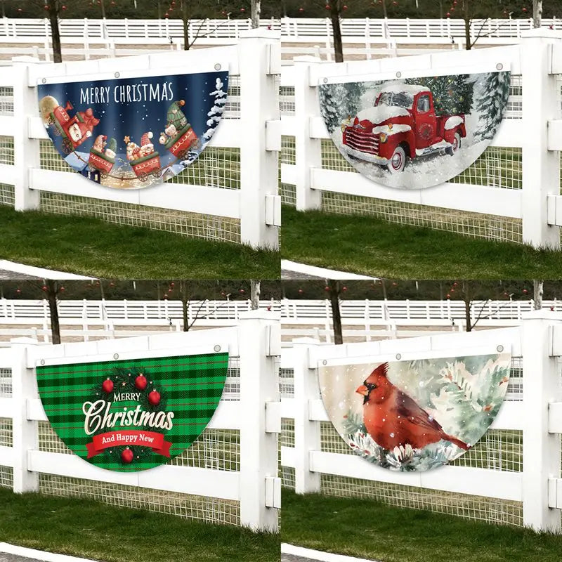 Christmas Outdoor Fan-shaped Flag Banner Merry Christmas Decoration for Home 2024 Xmas Ornament Navidad Natal Noel New Year 2025