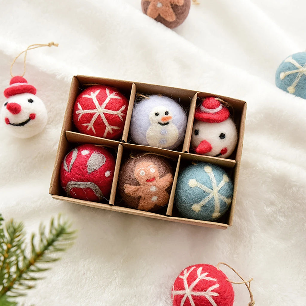 6 Christmas Decoration Felt Balls Small Hanging Christmas Snowflakes Snowman Garland Christmas Tree Decorations Christmas Gifts
