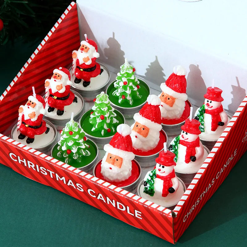 Christmas candle set, old man tree, snowman, celebration, romance, decorative item, candlelight dinner, Christmas Eve