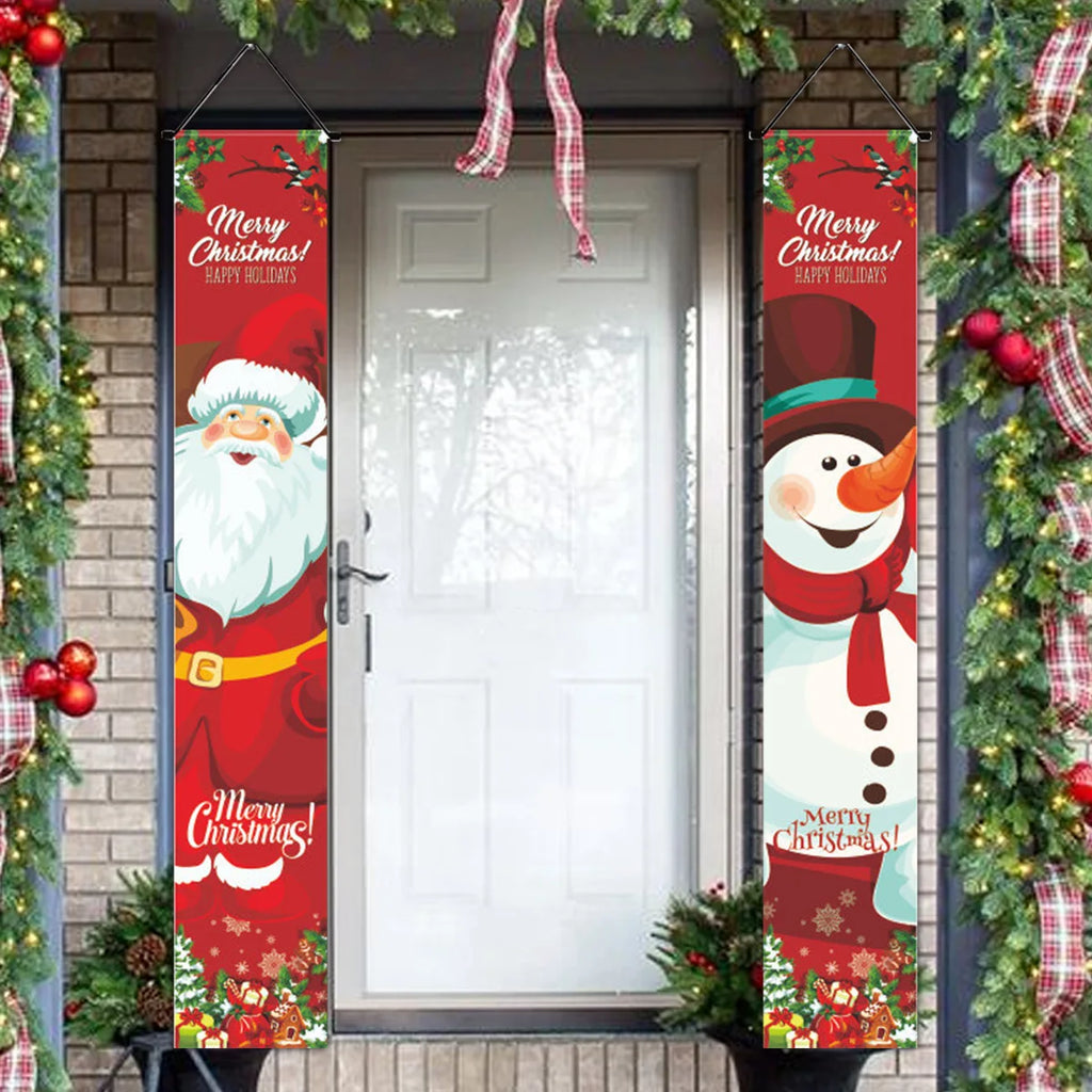 1set Christmas Decorations Door Banner Merry Christmas Santa Snowman Hanging Banner Supplies New Year Home Xmas Decor Noel