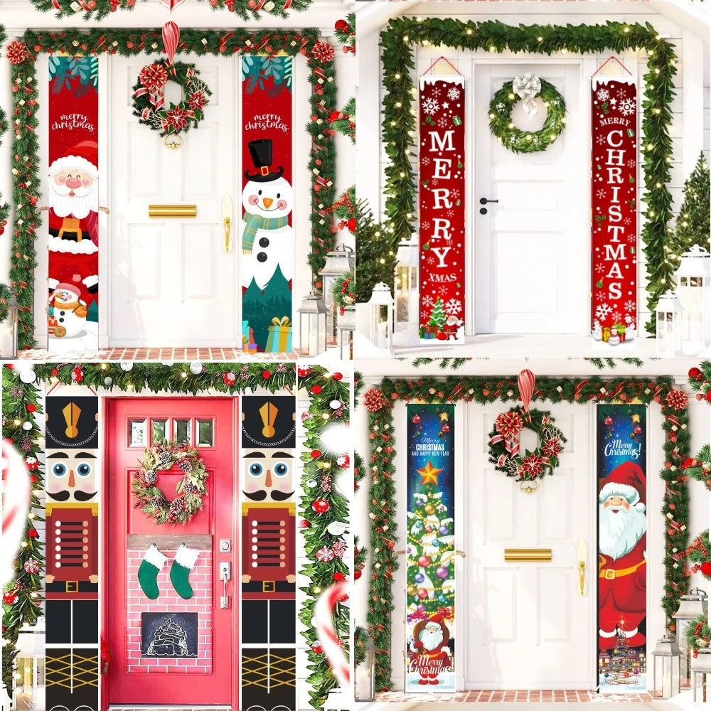 Christmas Door Decoration Merry Christmas Snowman Santa Banner Xmas Hanging Ornament Decoration for Home Happy New Year 2023