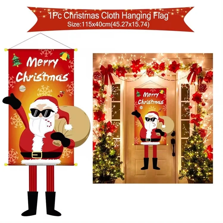 Merry Christmas Hanging Flag Christmas Decorations For Home 2024 Christmas Door Banner Xmas Gifts Navidad Happy New Year 2025
