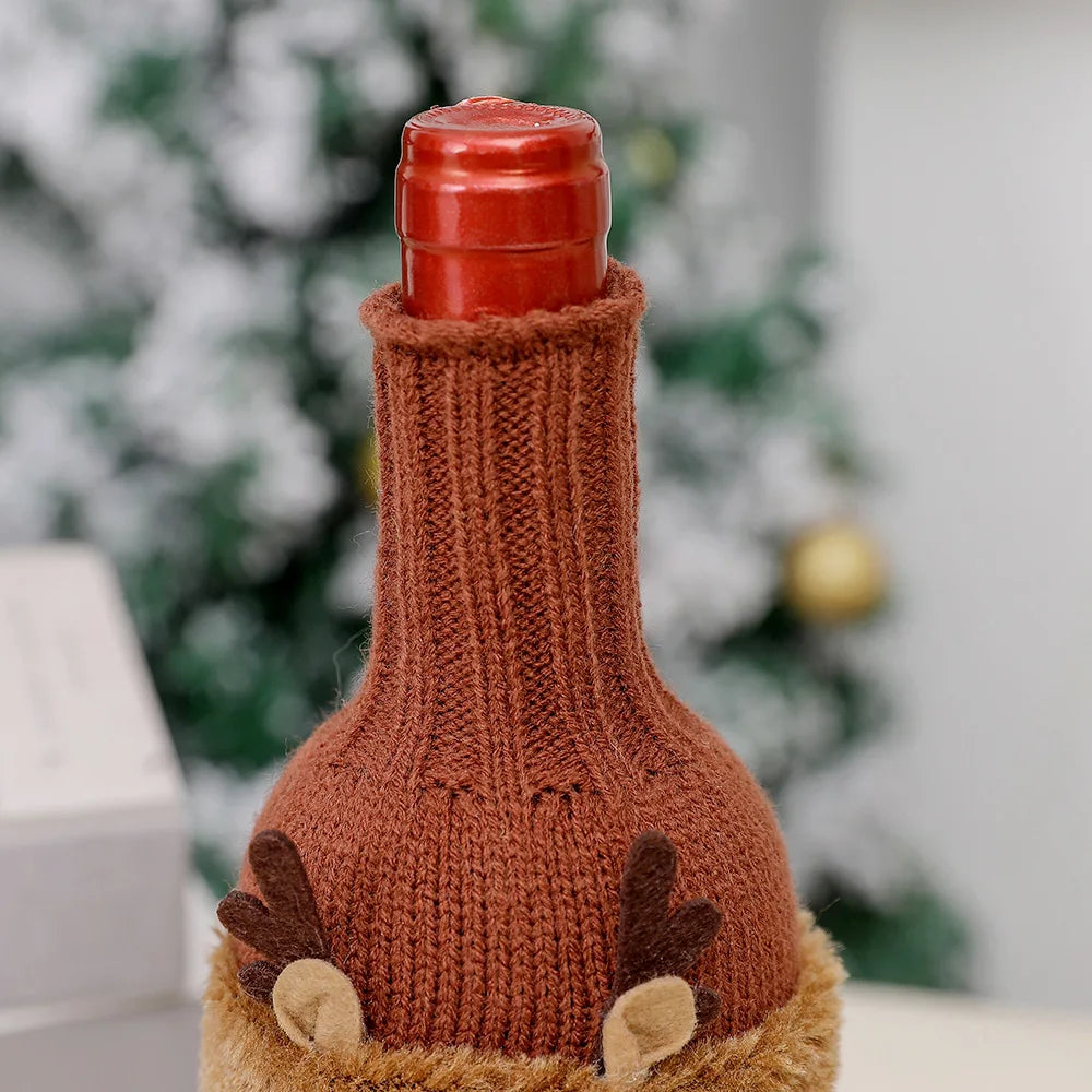 Christmas Wine Bottle Cover Set Santa Snowman Woven Wine Bottle Bags for Christmas Party Dinner Table Decorations New Year Gifts