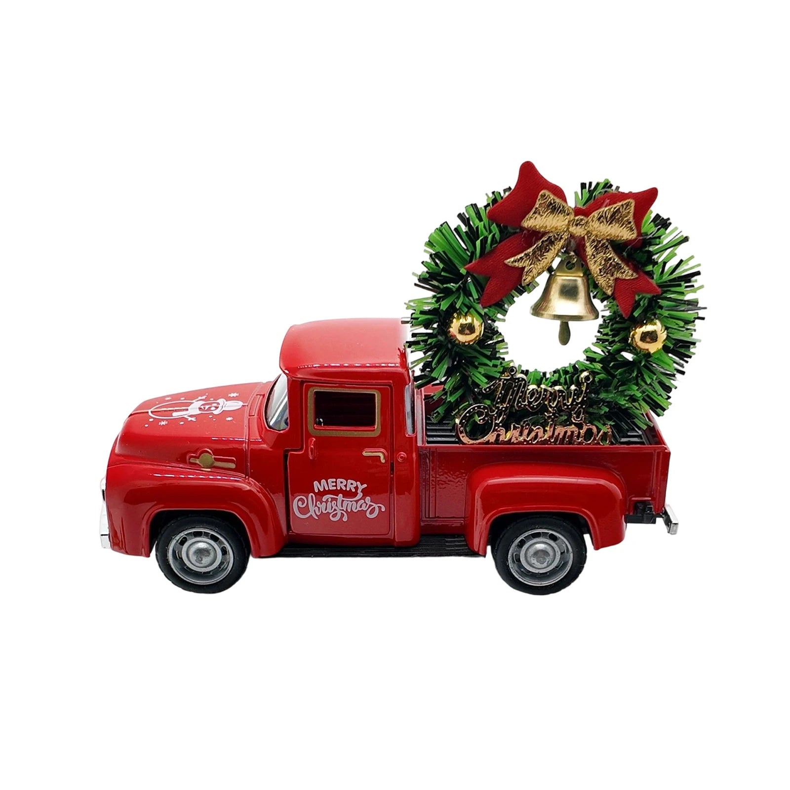 Christmas Table Decoration Mini Snowman Truck with Wreath Figurine Desk Statues Centerpieces for Home Party Decor