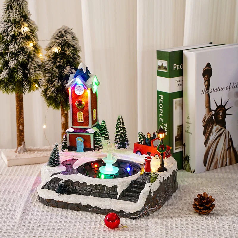 Christmas Luminous House Ornaments Scene Figurine Snow House Figurine Party Favors LED Light and Music for Home Holiday Table