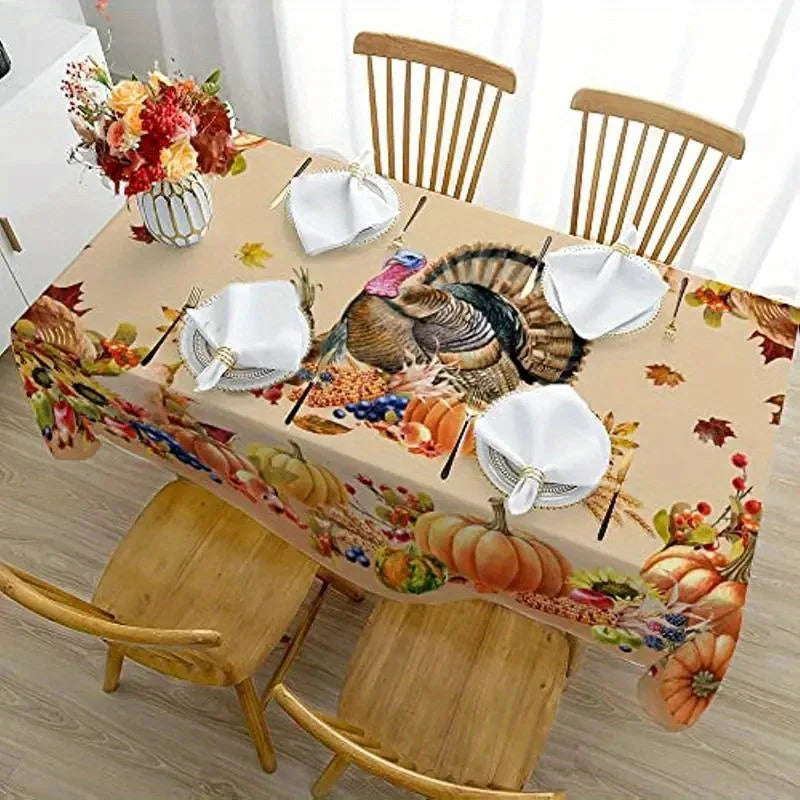 Thanksgiving Turkey Rectangle Tablecloths Autumn Pumpkin Flowers Maple Leaf Table Cover Kitchen Holiday Party Dining Table Decor