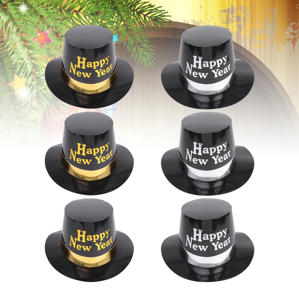 6 Pcs Black Gold Hat New Year Party Accessories for Year’s Cosplay Paper Hats Happy Top Favor Eve Man Years Favors Adult