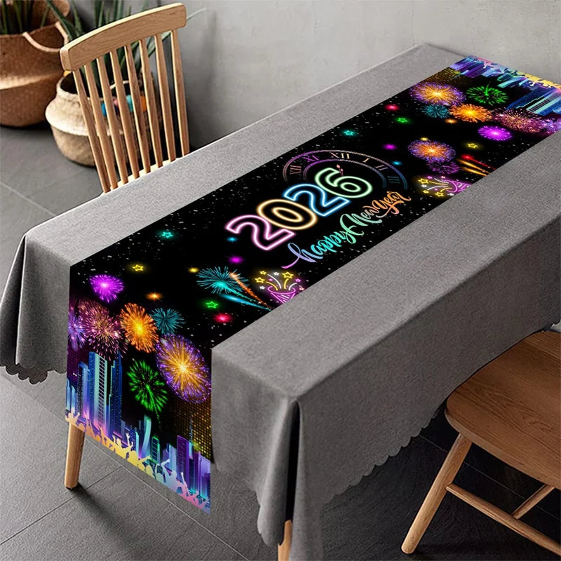 New Year Table Runner Black Gold Glitter New Years Eve Table Cover 2026 Happy New Year Party Table Decorations for Home Party