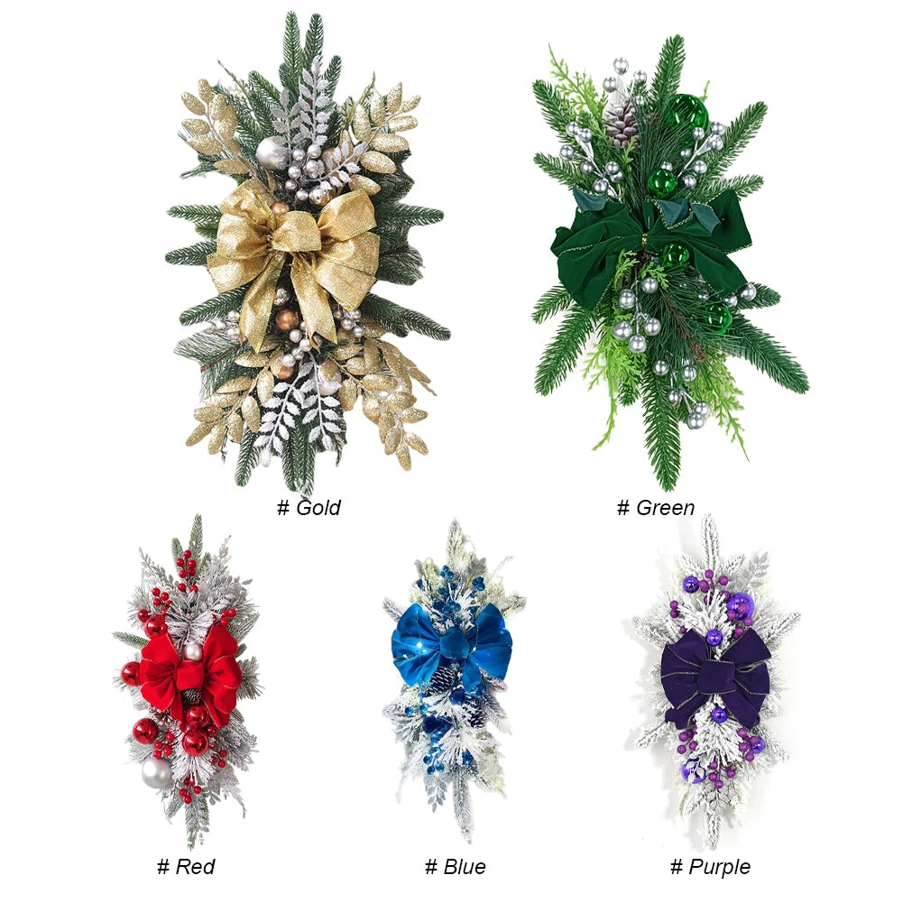 Door Stairs Wreath Christmas Wreath Hanging Pendants Artificial Flowers Stairway Swag Trim Garland Christmas Decorations 2024