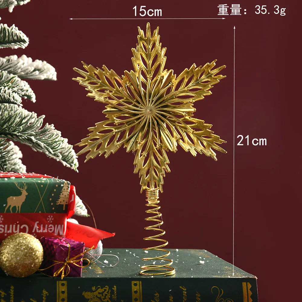 Gold Glitter Christmas Tree Top Iron Star Christmas Decorations For Home Xmas Tree Ornaments Navidad New Year 2024 Natal Noel