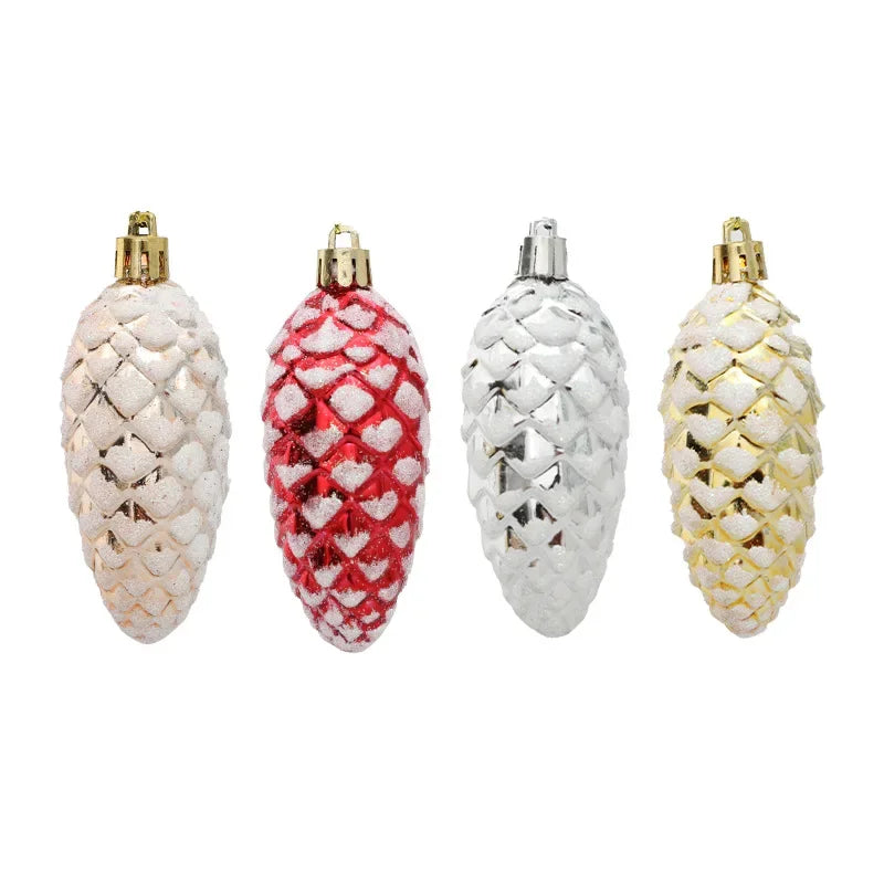 5Pcs Christmas Painted Pine Cone Balls Hanging Pendants Merry Christmas Tree Decoration for Home Xmas Ornament Gift