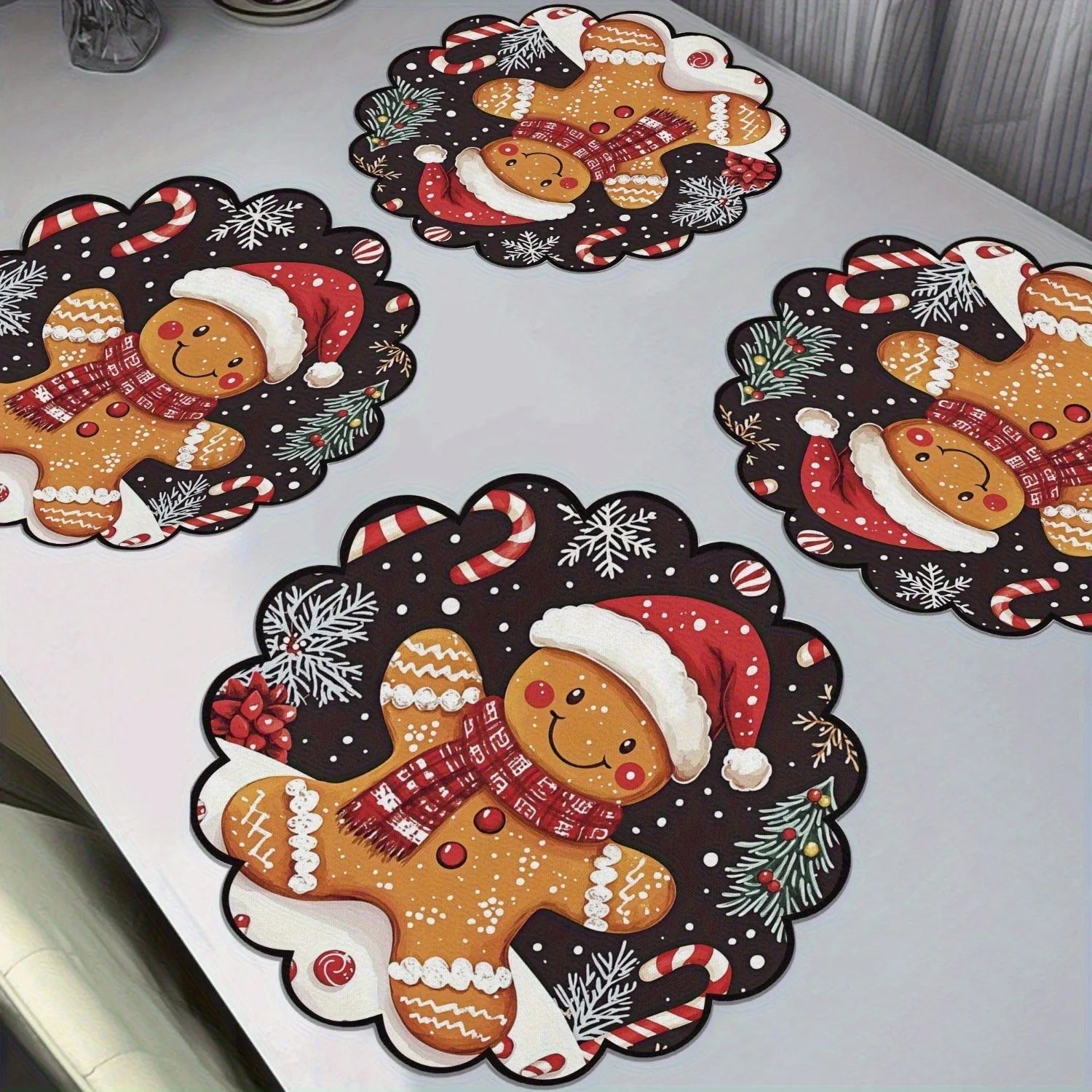 Round Christmas Placemat Cartoon Santa Claus Wreath Snowflake Xmas Placemat Merry Christmas Decor 2025 Happy New Year 2026