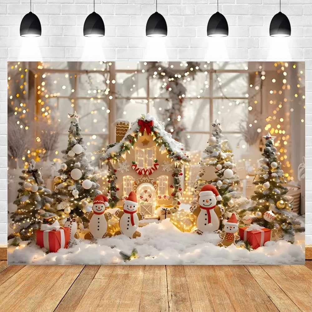 Christmas Photography Backdrop Xmas Tree Gift Toy Window Wood Door Kids Portrait Family Party Photo Background Decor Photostudio