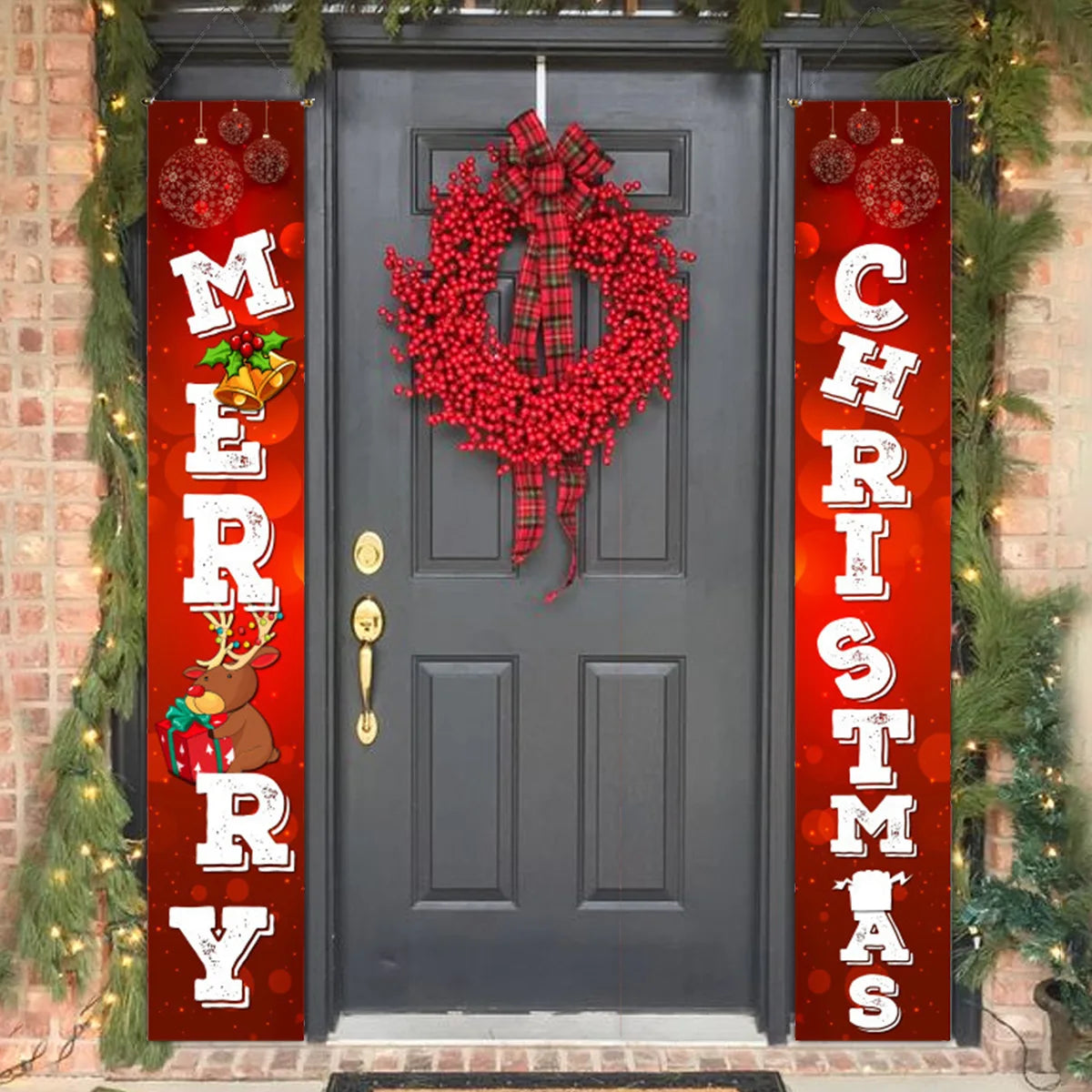1set Christmas Decorations Door Banner Merry Christmas Santa Snowman Hanging Banner Supplies New Year Home Xmas Decor Noel