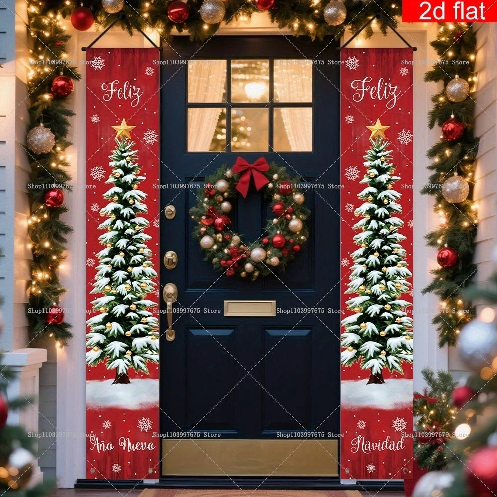 Spanish Merry Christmas Banners Xmas New Year Party Decorations Couplets Porch Signs for Indoor Outdoor Wall Hanging Decor
