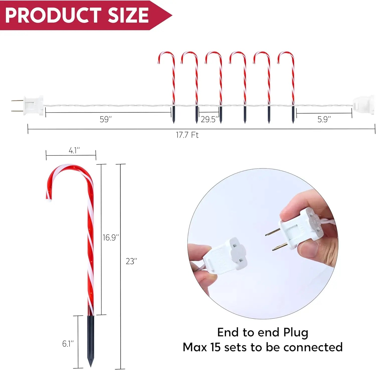 JOYFY 16" Christmas Candy Cane Pathway Markers Lights Set of 12 with Warm White for Xmas Indoor and Outdoor Decorations