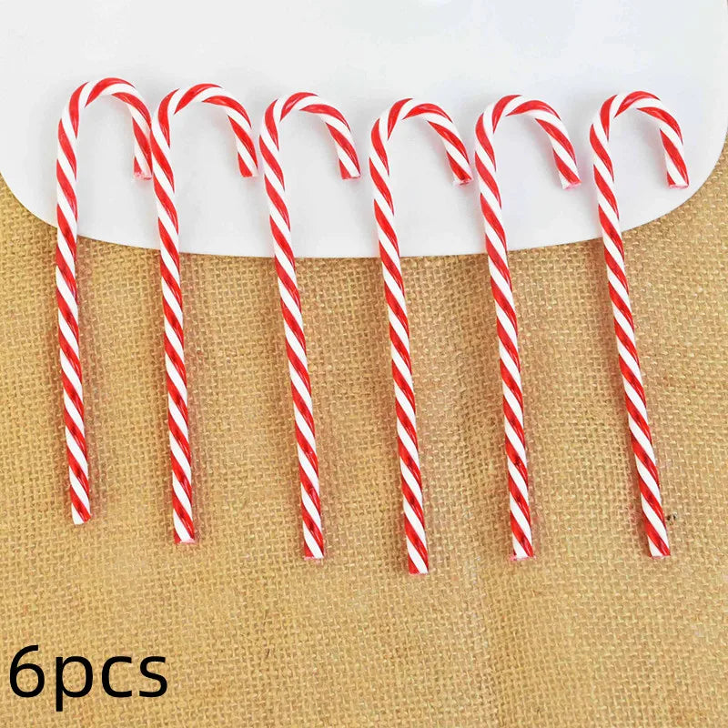 6pcs Christmas Candy Cane Pendants Red Candy Crutch Xmas Tree Hanging Decoration For Home New Year Gifts Navidad Noel Ornaments