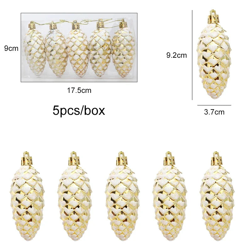5Pcs Christmas Painted Pine Cone Balls Hanging Pendants Merry Christmas Tree Decoration for Home Xmas Ornament Gift