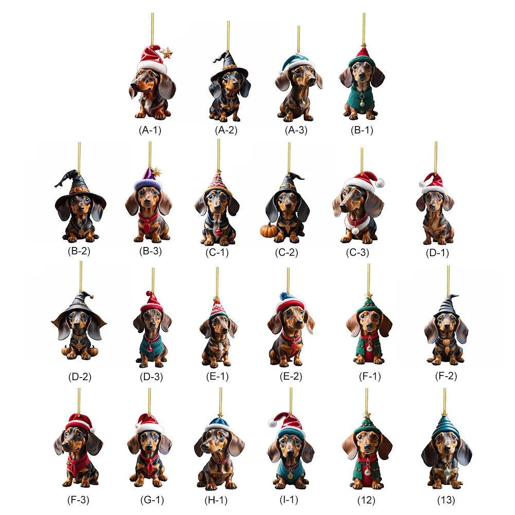Christmas Hanging Dog Decor Acrylic Dog Figurines Decor Funny Puppy Pendant Xmas Tree Backpack Car Interior Decor