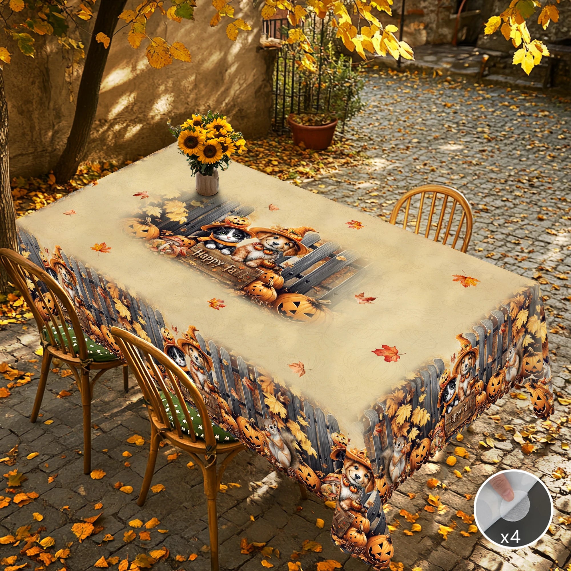 1 Piece of Autum Thanksgiving Themed Printed Tablecloth, Retro Country Farmhouse, Pumpkin Pattern