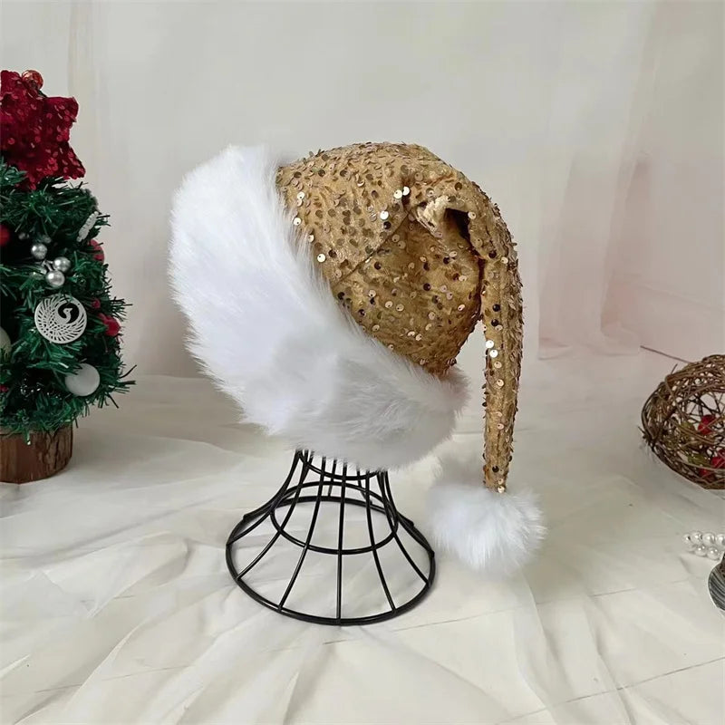 Black and White Fur Plush Hat for Adults and Children, Christmas Cap, Xmas Party, Home Decoration, High Quality