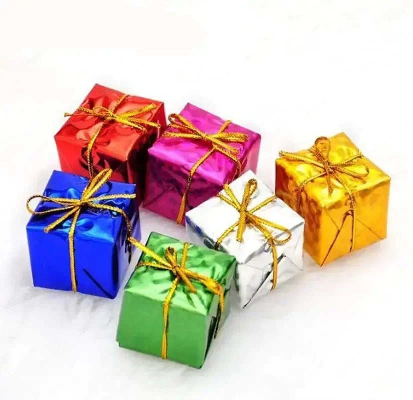 12pcs Christmas Mini Box Ornaments Foam Gift Box Color Candy Box Xmas Tree Hanging Pendant New Year Party Christmas Decoration