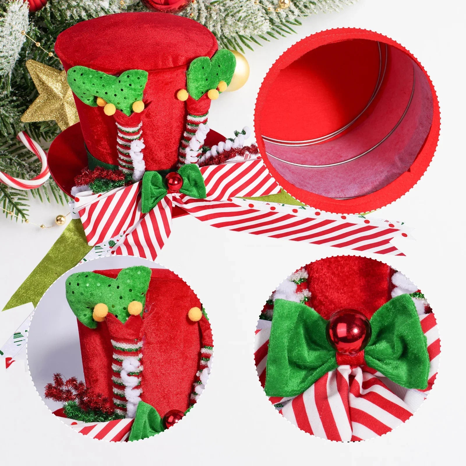 Christmas Tree Decorations Tree Top Star Striped Bow Tree Hat Sequin Christmas Tree Hat Hanging Decoration Christmas Decor