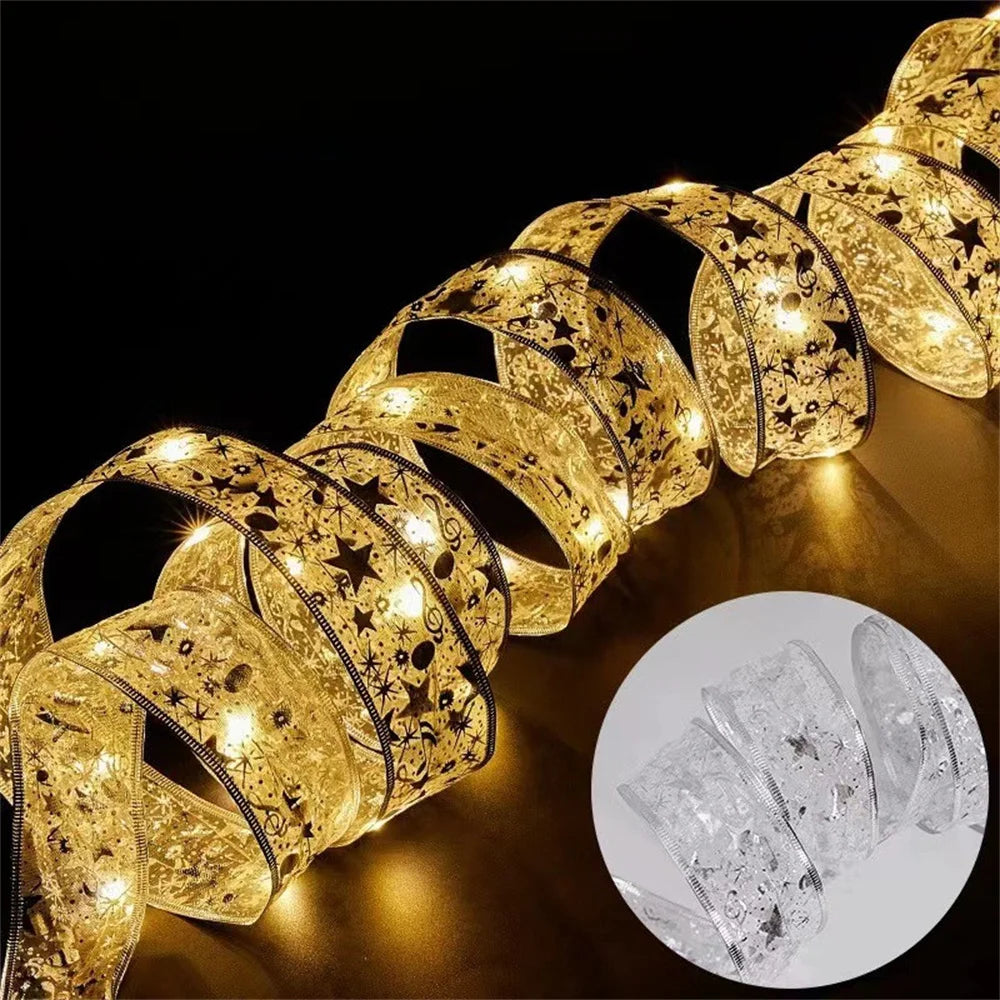 Indoor String Lights Battery Operated Christmas Ribbon with Lights Christmas Tree Accessories Decoration for Christmas New Year