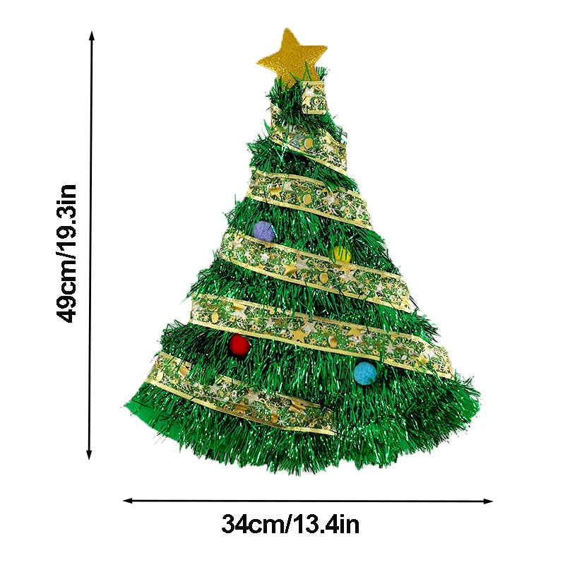 LED light up Christmas Tree ribbon Hats Cute Funny Santa Hat luminous Fancy Dress up cap for  Xmas party Gift Photo Props