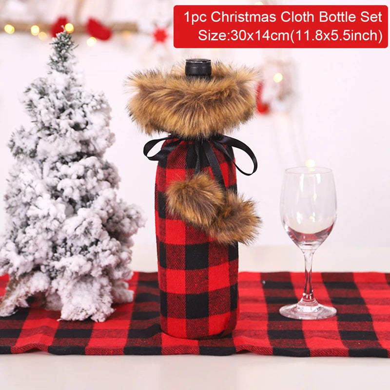 Christmas Wine Bottle Cover Merry Christmas Decoration For Home 2024 Christmas Ornaments Decor Happy New Year 2025 Navid Noel