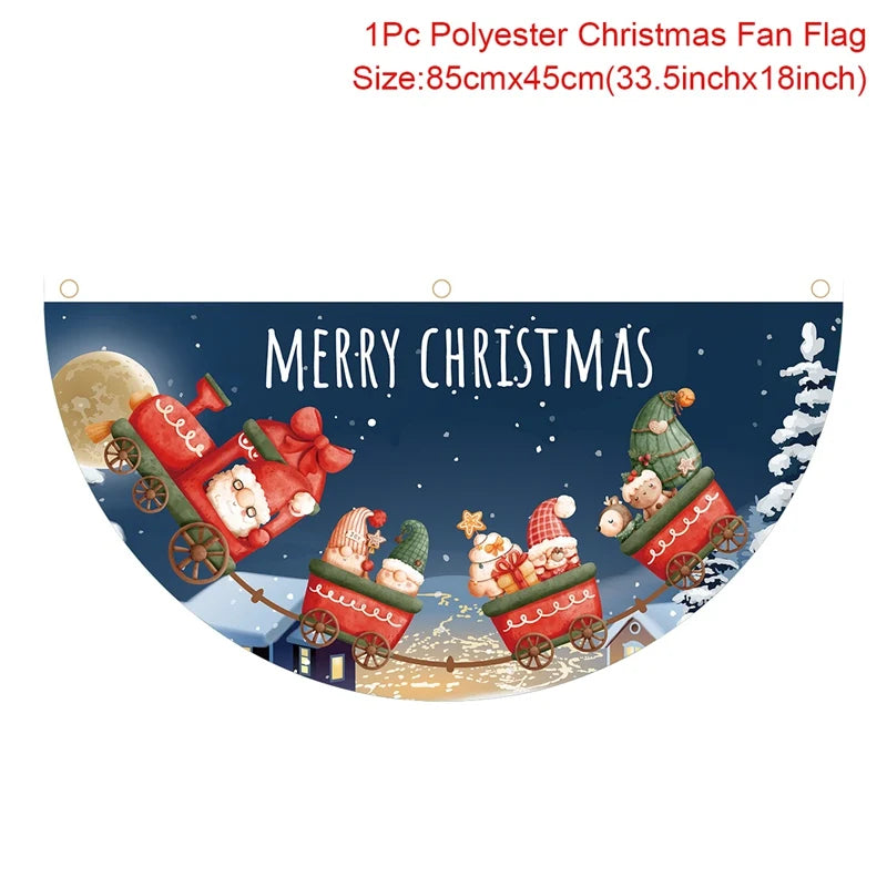 Christmas Outdoor Fan-shaped Flag Banner Merry Christmas Decoration for Home 2024 Xmas Ornament Navidad Natal Noel New Year 2025