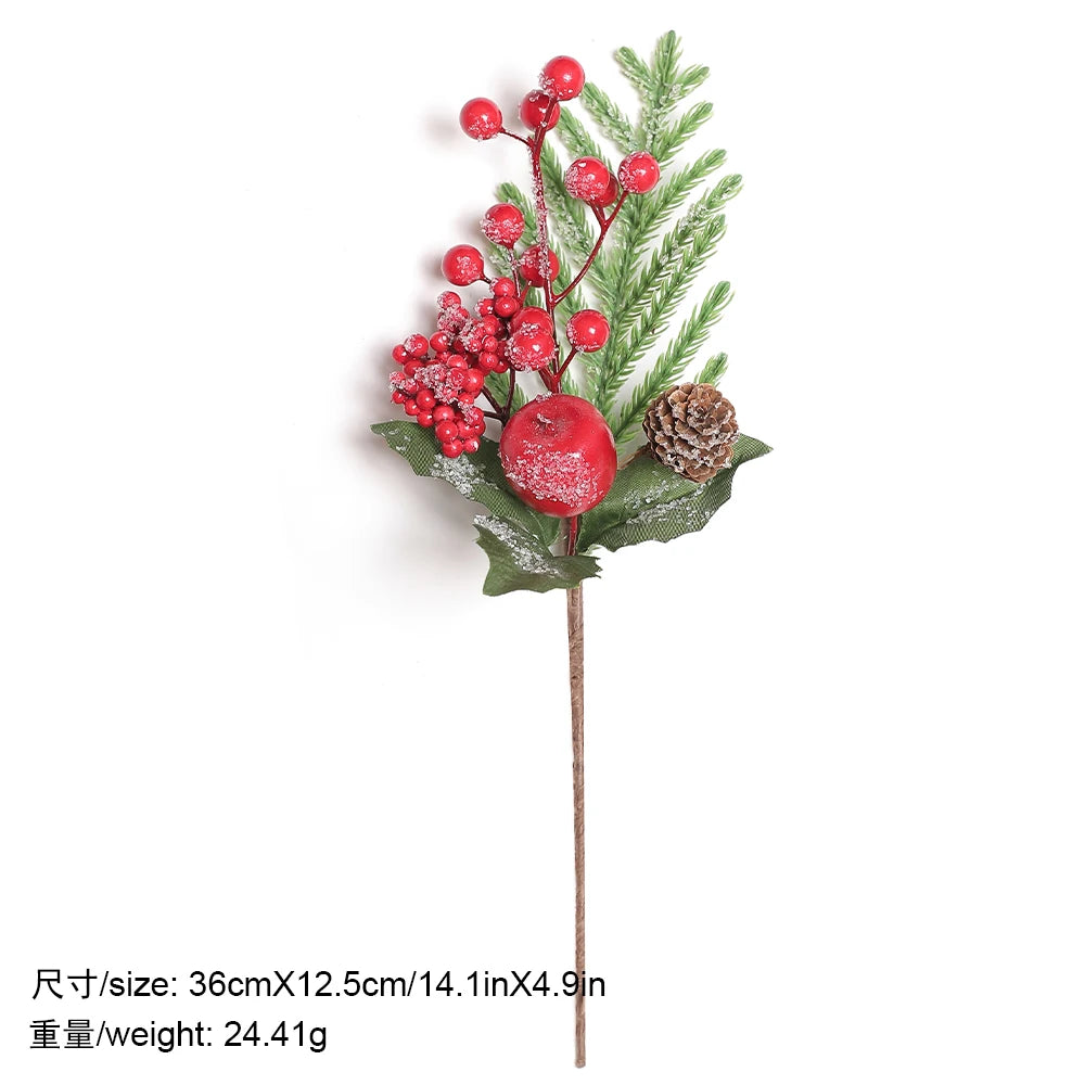 Christmas Decorations Red Berry Artificial Pine Bouquet Branch Xmas Tree Ornament Home Decor New Year 2025 DIY Gifts Accessories