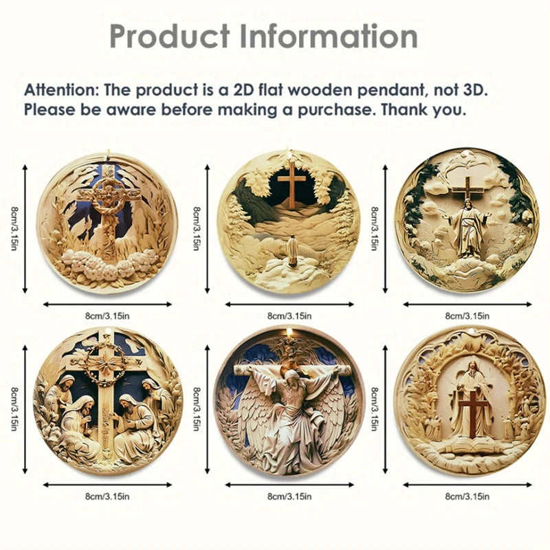 Rustic Nativity Scene Ornaments Set Wooden Christmas Decorations Mini Round Signs for Holiday Home Décor and Gifts