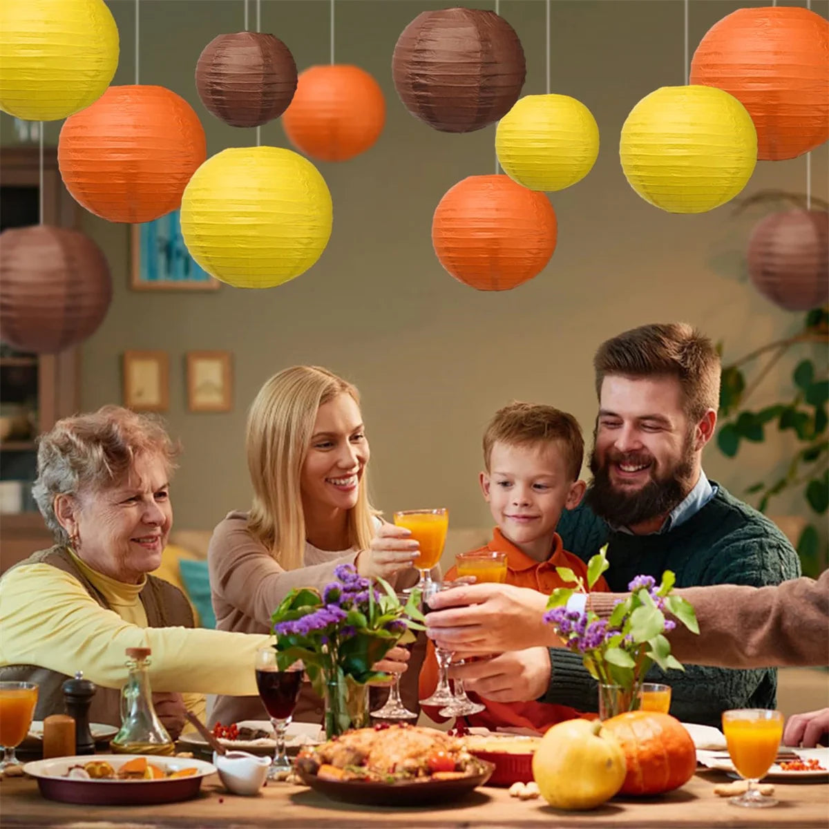 Fall Paper Lanterns Thanksgiving Autumn Party Decor Yellow Orange Brown Warm Autumn Colors for Festival Halloween Decorations