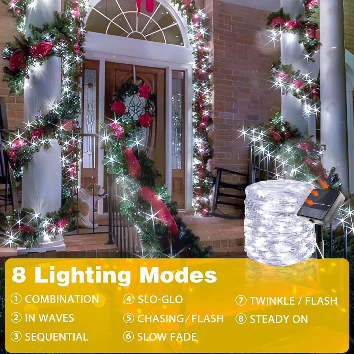 7M/12M/22M/32M/42M Solar Christmas String Lights IP65 Waterproof Christmas tree lights 8 modes Halloween Party Fairy Lights