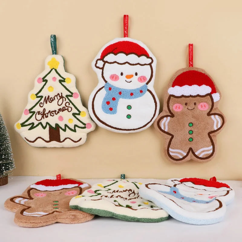 1/3Pcs Christmas Cartoon Hand Towel Gingerbread Man Snowman Tree Design Coral Fleece Hanging Towels Home Kitchen Bathroom Decor