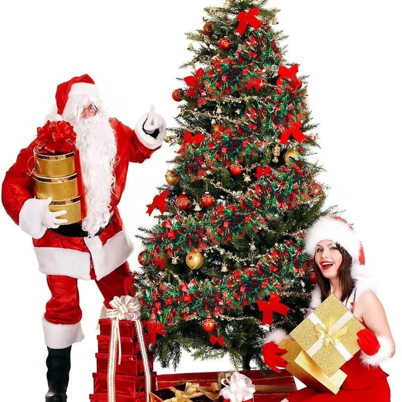 2Meters Christmas Tinsel Garland Red Green Strip Ribbon for Xmas Tree Hanging Ornaments Home Decoration New Year Party Supplies