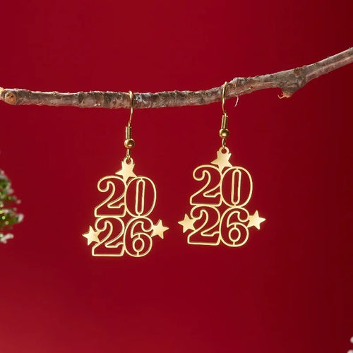 2026 New Year Digital Earrings Fashion Elegant Stars Geometric Earrings New Year Party Jewelry, Birthday & Anniversary Gifts