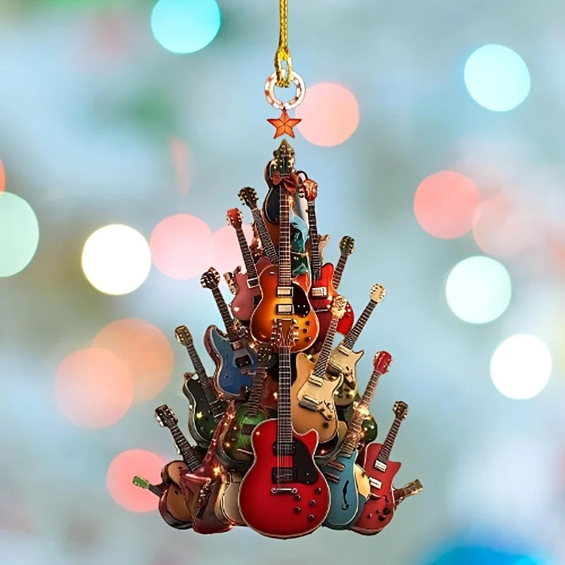 3pcs 2026 New Years Christmas Guitar Hanging Ornaments 2D Flat Acrylic Xmas Tree Pendant Festival Supplies Pendant Decor Gift