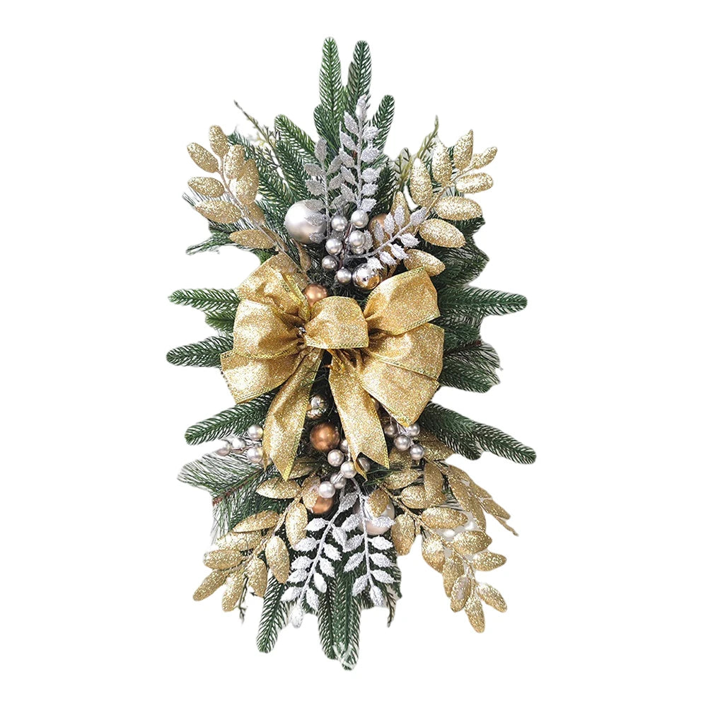 Christmas Stair Decoration Wreath with Pinecones&Bowknot Bell Xmas Tree Pendant Hanging Stairs Garland for Front Door Decoration