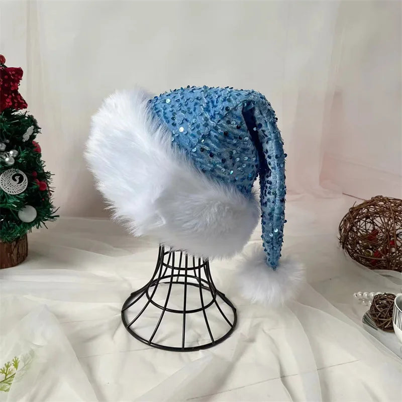 Black and White Fur Plush Hat for Adults and Children, Christmas Cap, Xmas Party, Home Decoration, High Quality