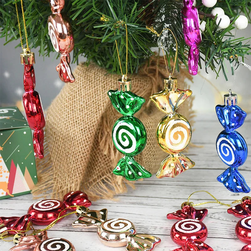 6pcs Christmas Candy Cane Pendants Red Candy Crutch Xmas Tree Hanging Decoration For Home New Year Gifts Navidad Noel Ornaments