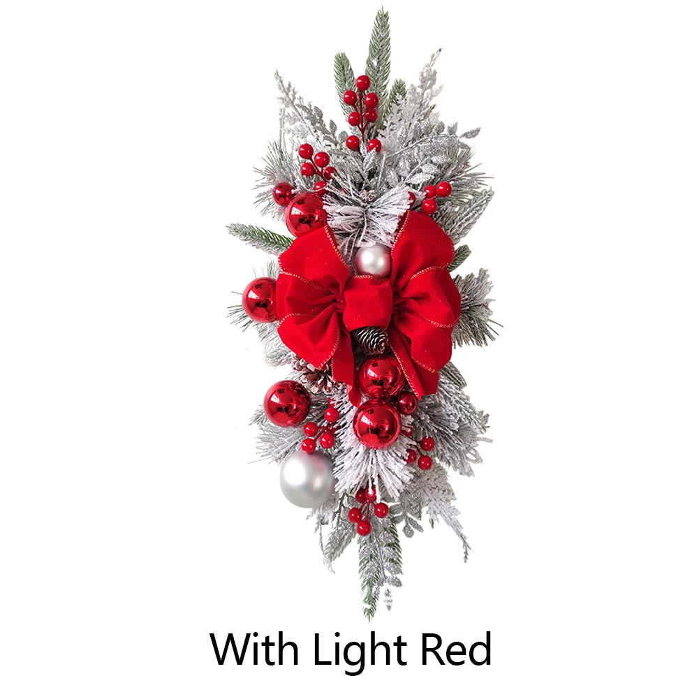 LED Artificial Garland Stair Wreath Prelit Christmas Wreath Garland Pine/Bow Light Up Cordless for Front Door Wall Window Stair
