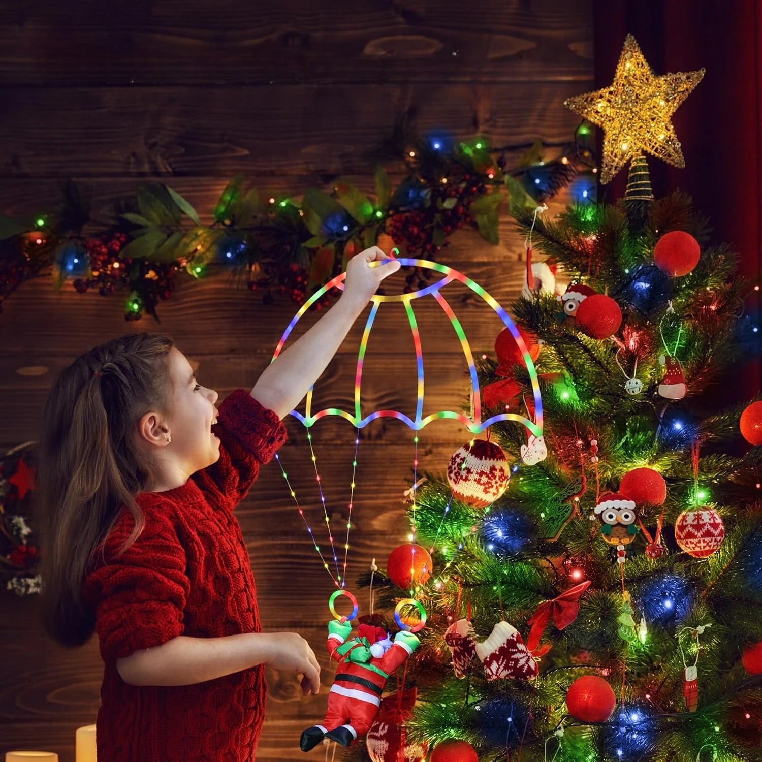 Christmas Decorations Outdoor Christmas Parachute Lights Santa Claus Hanging Multicolor Xmas Lights Holiday Decorative Indoor