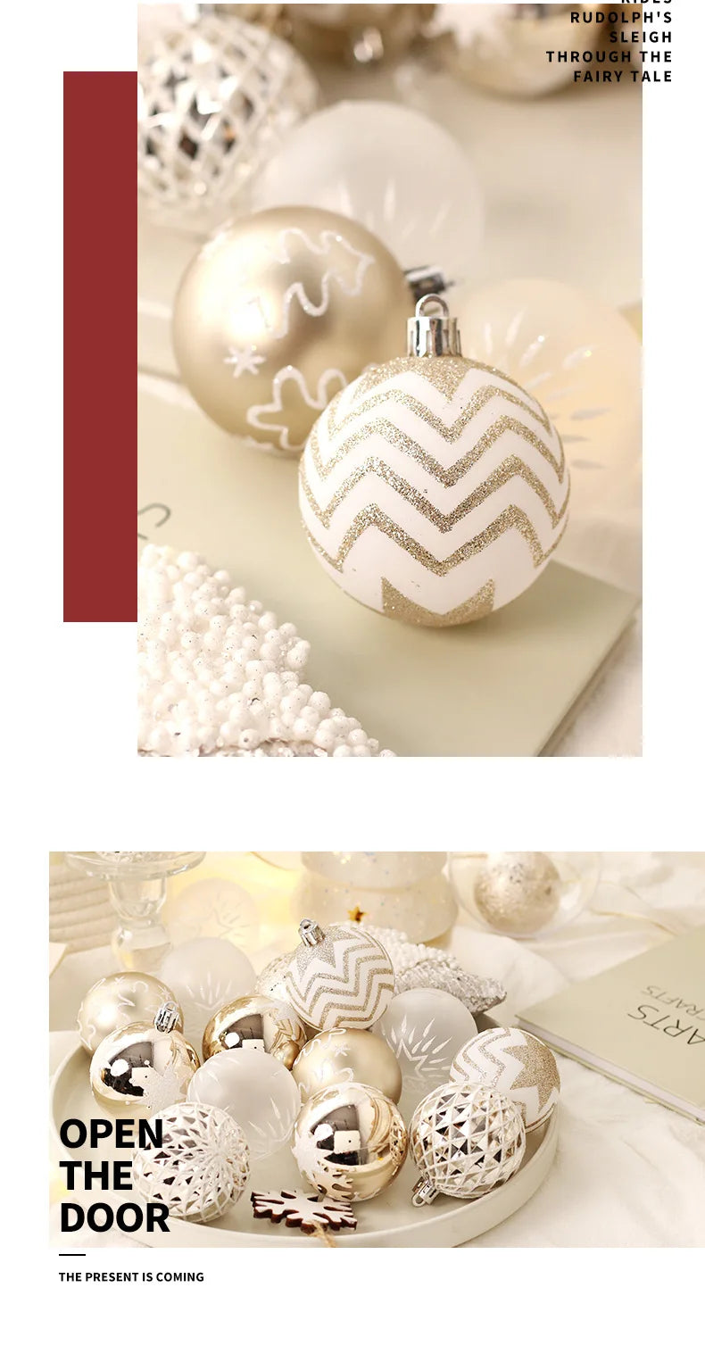 New Christmas Decorations 16 Champagne Gold White Ball Ornaments Christmas Tree Hanging Decorations Home Party Decorative Pieces