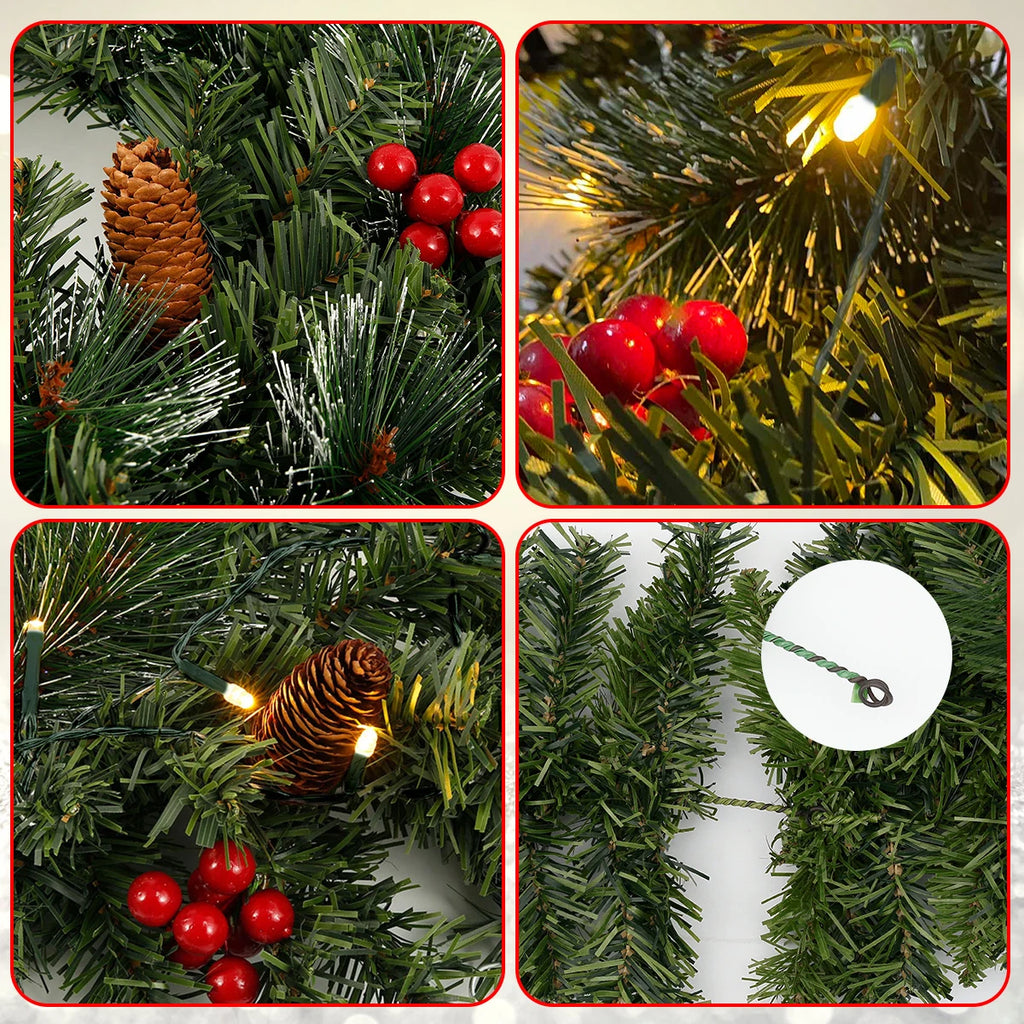Christmas Decoration 2.7m Rattan With LED Lights Artificial Pine Cone Christmas Garland For Staircase Fireplace Hanging Decor