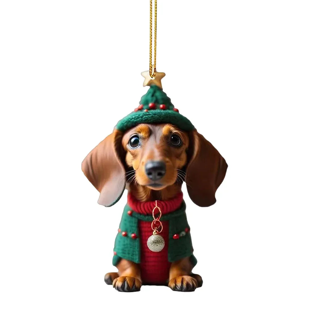 Christmas Hanging Dog Decor Acrylic Dog Figurines Decor Funny Puppy Pendant Xmas Tree Backpack Car Interior Decor