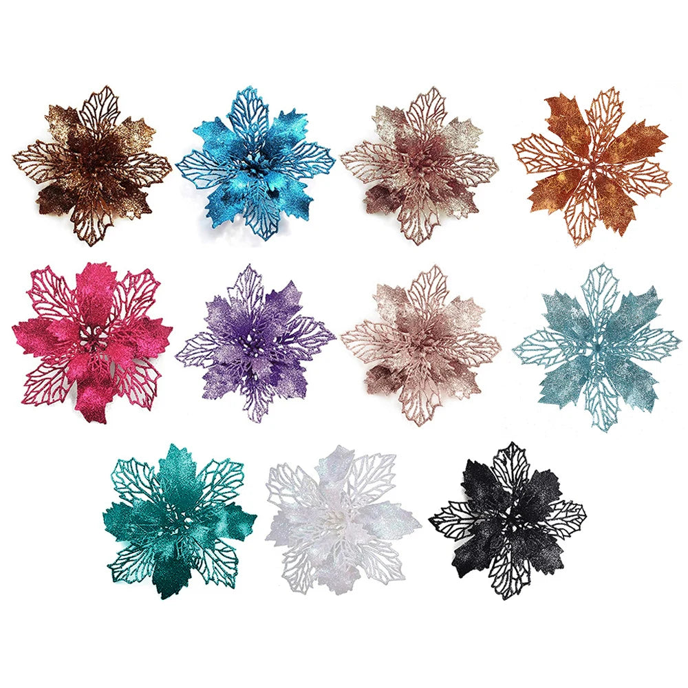 9cm Glitter Artifical Christmas Flowers Christmas Tree Wreath Decorations Fake Flowers Xmas Garland Ornaments New Year 2024