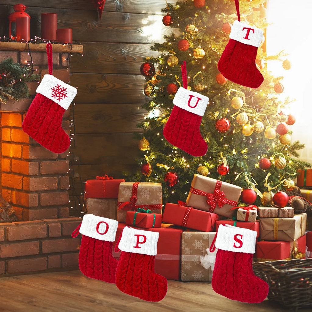 Christmas Socks Knitting Snowflake Letter Stocking Christmas Decoration 2025 For Home Xmas Tree Ornament Gift Navidad Natal 2026